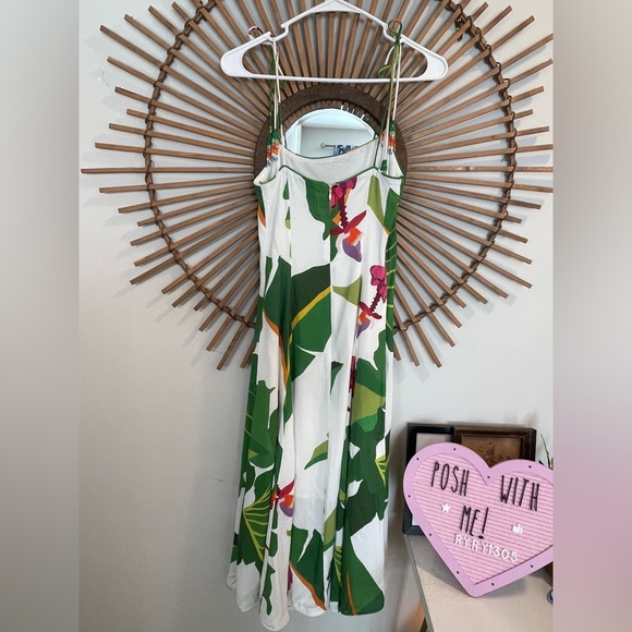 Farm Rio Tropical Print Midi Dress with Tie Shoulder Vacation Resort Bold - Picture 10 of 16